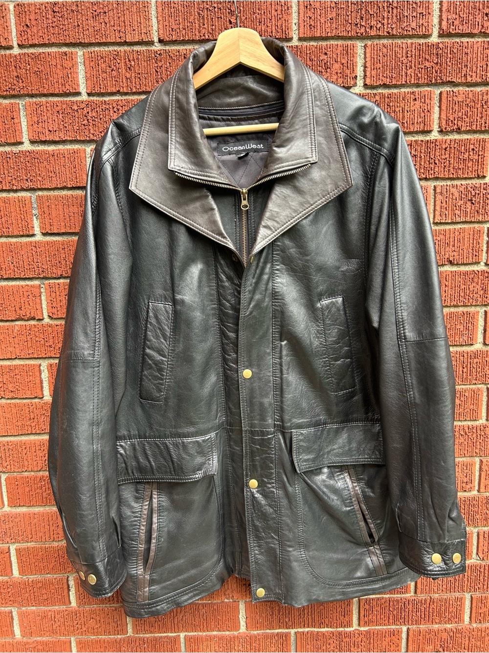 Ocean West 100% Lambskin Leather Utility Jacket Black Size 40 / Men’s M